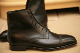 Men&#39;s Antique brown Lace up Leather ankle boot, Men antique look Cap toe boots - £116.84 GBP+