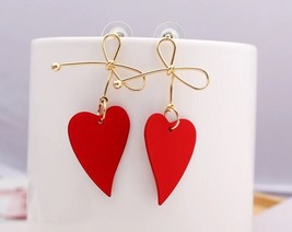 Heart Earrings, Bow Earrings, Gold Heart Earrings, Pink Heart Earrings, Red Hear - £21.21 GBP