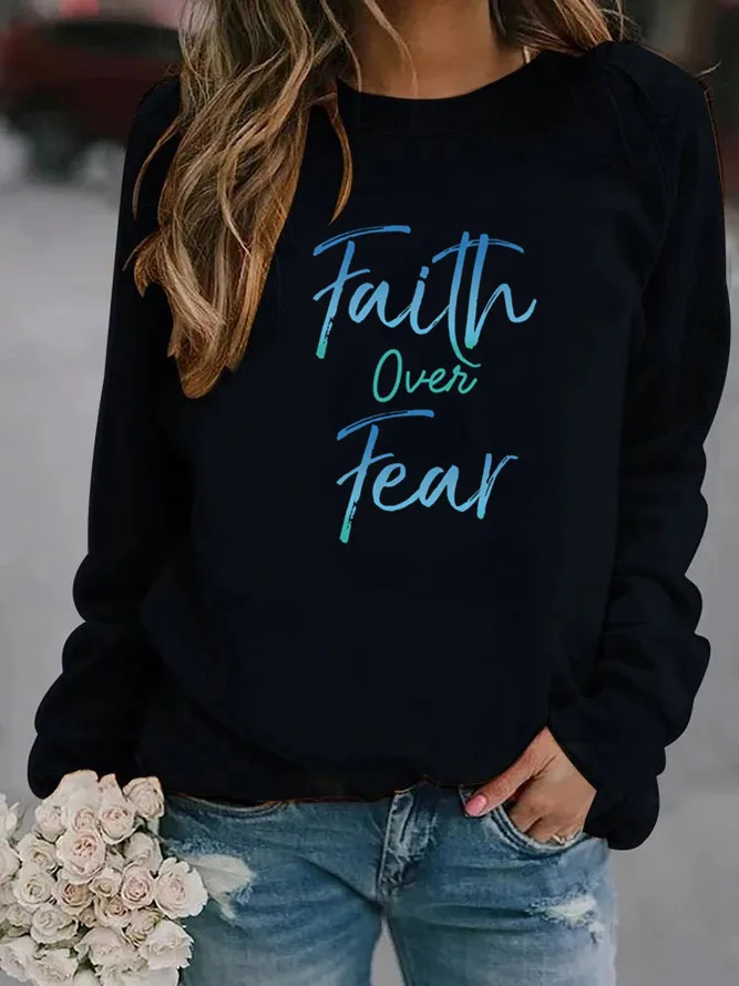 Women Hoodie Faith Over Fear Letter Printed Hoodies Women Fleece Long Sl... - £69.26 GBP