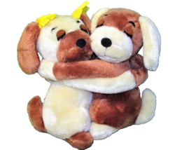 1976 Dakin Hugging Puppy Plush Kissing Dog 10&quot; Vintage Stuffed Animal Pair Toy - £17.98 GBP