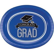 School Spirit 12 Inch Oval Paper Plates Cobalt Blue 8 Pack Grad Party Tableware - £20.55 GBP