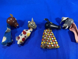 Rare - Vintage Animal Finger Puppets Set-Donkey , Dog, &amp; 2 More . Wood And Cloth - £18.68 GBP