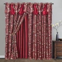 Red Curtains 84 Window Drapes 2 Panels With Valance Luxury Living Room Rod Set - £40.73 GBP