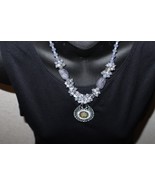 Necklace Gray Purple Faceted Beads Cluster Silver Tone Filigree Pendant ... - €12,98 EUR