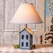 Metal Salt Box House Lamp with Ivory Linen Shade - Primitive Country Decor - £94.87 GBP