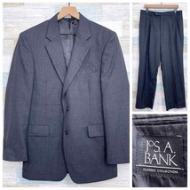 Jos A Bank Wool 2 Piece Suit Dark Gray Two Button 40R Jacket 34x29 Pleated Pants - £87.04 GBP