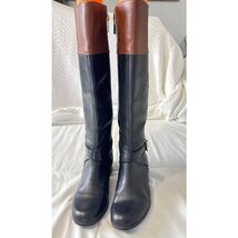 Bandolino Collyer Black Brown Leather Riding Boots Women’s 6M Knee High Zip - $44.54
