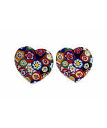 Vintage Retro Heart Shape Painted Flower Clay Clip On Button Earrings 80... - $20.58 CAD