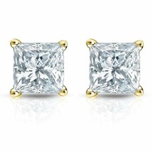 2.50CT Brilliant Princess Cut Solid 18K Yellow Gold PushBack Stud Earrings - £159.13 GBP