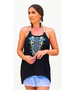 Lucky and Blessed Hi Low Racerback Tank Top with Embroidered Neckline Me... - $20.54 CAD