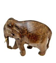 Vintage Handcrafted and Carved Wooden Elephant Figurine Missing 1 Tusk 3&quot; - £10.07 GBP