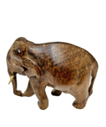 Vintage Handcrafted and Carved Wooden Elephant Figurine Missing 1 Tusk 3&quot; - £9.85 GBP