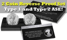 American Eagle 2021 One Ounce Silver Reverse Proof Two-Coin Set Designer... - £239.25 GBP