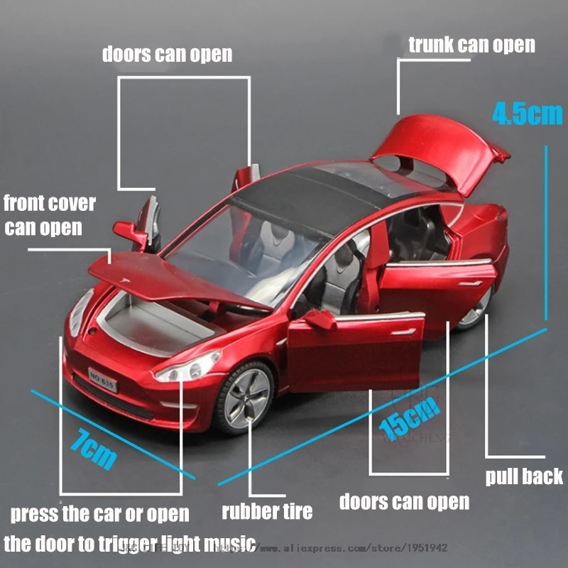 Play 1/32 Tesla Model 3 Alloy Car Model Diecasts Electric New Energy Boy Vehicle - £39.11 GBP