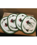 Set of 4 Christmas Holiday Placemats-Cotton Cloth Woven w/ Pine Tree &amp; P... - £12.39 GBP