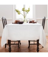 Rectangle Linen Tablecloth 90&quot; L X 60&quot; W Inch  100% Pure Linen White Tab... - $186.99