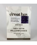 Great Bay Home Navy Color Satin Standard Size 20&quot;x 26&quot; Pillowcases 2-Pac... - £15.49 GBP