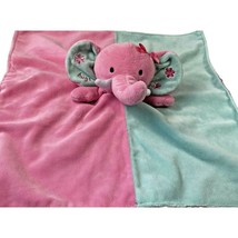 Pink Blue Elephant Soft Lovey Okie Dokie Plush Baby Toy Security Blanket Satin - $10.88