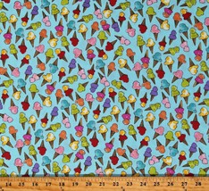 Cotton Ice Cream Cones Summer Turquoise Fabric Print by the Yard D785.48 - £9.94 GBP