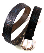 Men&#39;s Hand Painted Black Genuine Full Grain Tooled Leather Belt - 8568 -... - $87.71 CAD