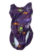 Foxy&#39;s Halloween Spider Print Leotard A/S Nylon Spandex Purple Made In USA - $33.50 CAD
