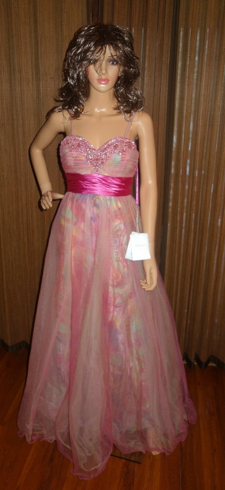 Primary image for Nina Austin Sweetheart Neckline Solid Waist Silk Tulle Dress Fuchsia Paisley xs 