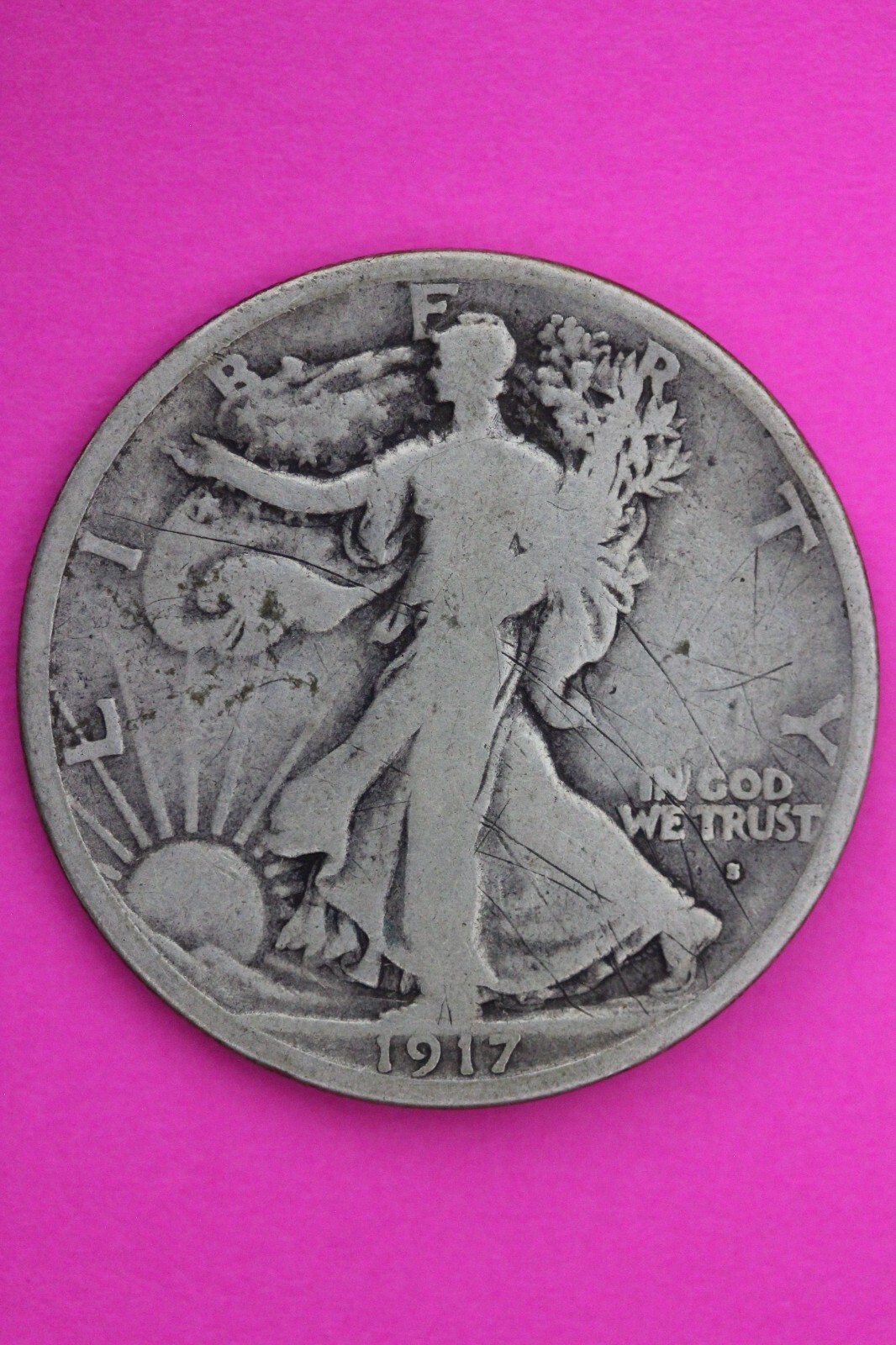 1917 S Obverse Mint Mark Walking Liberty Walker Half Dollar Coin Scratch... - $99.99
