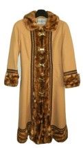 RARE 1970&#39;s Colbert-Volk Dallas Long Wool Coat Faux Fur Trim Women&#39;s Small - £134.55 GBP