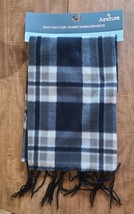 Juncture Kid&#39;s Blue, Black, Gray Fleece Scarf 59&quot; Tassels NEW Checkered - £3.97 GBP