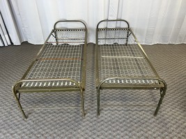 Vintage Military Folding Bed Pair 2 barracks cot metal green army US ree... - $299.99