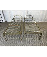 Vintage Military Folding Bed Pair 2 barracks cot metal green army US reenactment - $407.49 CAD