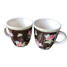 Starbucks Coffee Mugs Floral Print Pink Brown 20 oz Heavy Weight Ceramic 2004 x2 - £21.32 GBP