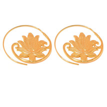 Gold Plated Hand Crafted Lotus Flower Wire Work Hoop Earrings for Women &amp; Girls - £13.39 GBP