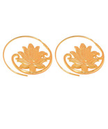Gold Plated Hand Crafted Lotus Flower Wire Work Hoop Earrings for Women ... - $23.18 CAD