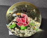 Art Bubble Glass Tropical Birds &amp; Rose Orchid Flowers Motif Paperweight ... - $31.65