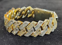 17ct Moissanite Baguette &amp; Round Diamond Men&#39;s Bracelet 14k Gold Plated - £1,657.03 GBP