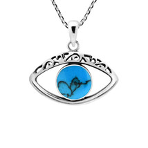 Mystical All-Seeing Eye Blue Turquoise Sterling Silver Pendant Necklace - £19.31 GBP