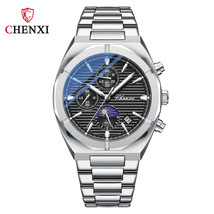 Multi-Functional Men&#39;s Watch Moon Calendar Timing Waterproof Steel Belt Quartz W - £31.17 GBP