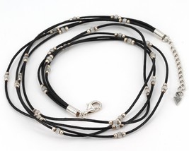 Retired Silpada 4-Strand Black Leather Sterling CZ Beaded Station Necklace N1976 - $19.99