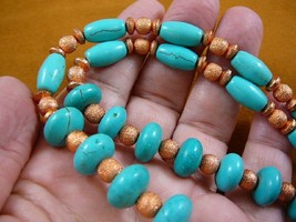 (v500-9) genuine Copper metal textured + Chinese Turquoise 22&quot; beaded Necklace - £156.64 GBP