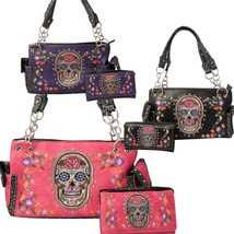 Sugar Skull Purse Day of the Dead Handbag Wallet Set Shoulder Bag Women ... - £39.05 GBP+