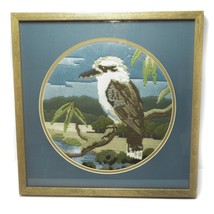 Vintage Kingfisher Bird Wool Work Embroidered Needlework Large Wood Frame 15x15&quot; - £51.40 GBP