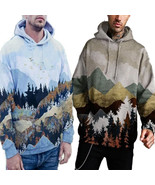 Printed Super Flexible Hoodie Casual Hoodie Mountain Wild Life Scenery - $25.41