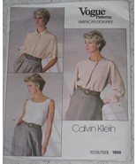 Vogue Pattern 1860 Calvin Klein Misses&#39; Top &amp; Blouse Size 16 Uncut Vintage - £7.80 GBP