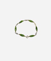 14K Gold Filled Genuine 12 x 5mm Barrel Nephrite Jade Beads 7.5&quot; Plaque Bracelet - £48.55 GBP