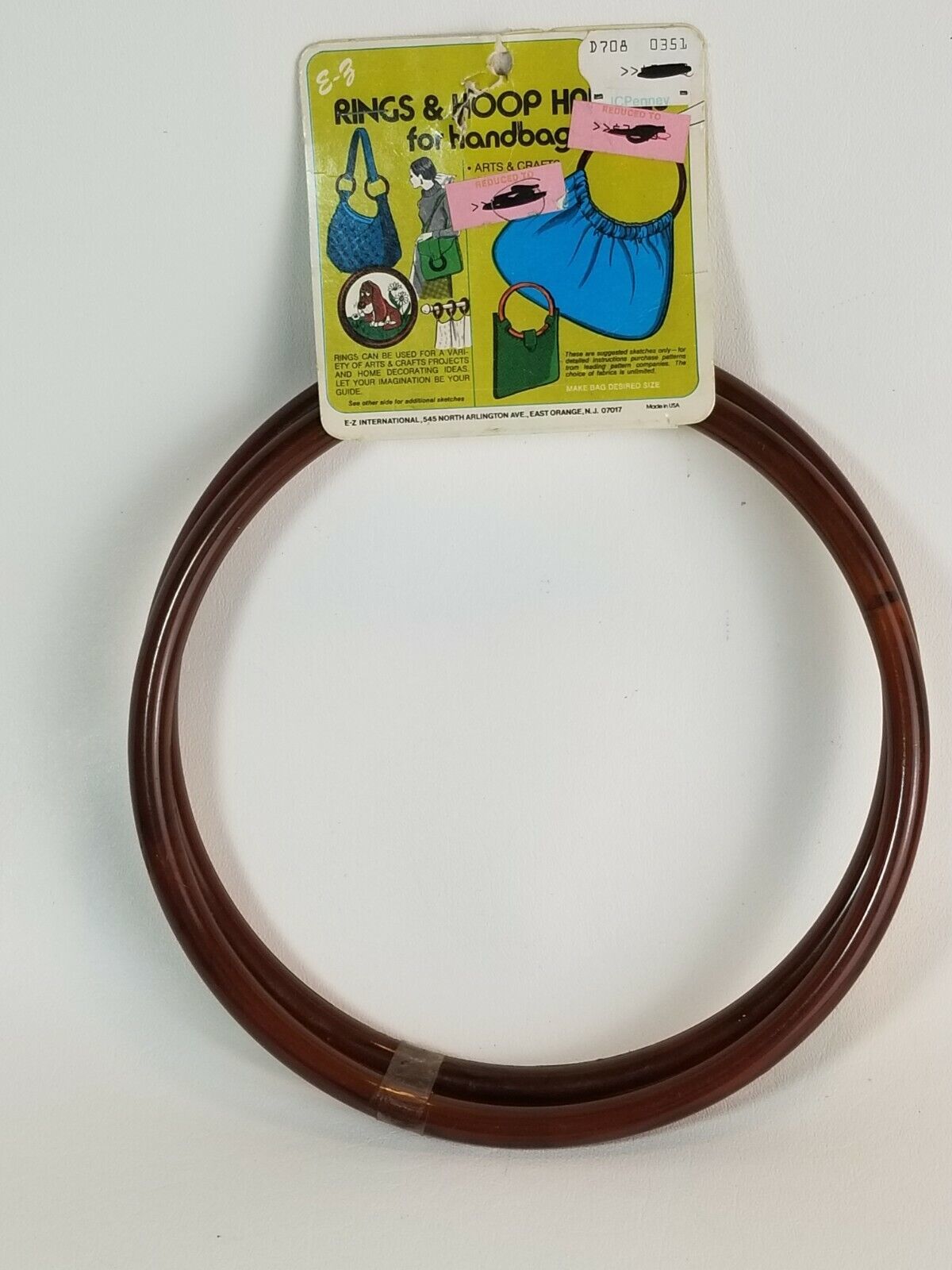 Primary image for EZ Rings Hoops Handles for Handbags Tortoise Brown Acrylic 8" Diameter Pair NOS