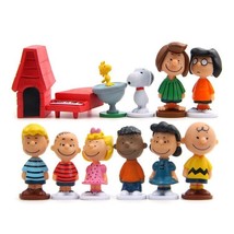 Snoopy &amp; Peanuts Gang 12pc Set 1-1/2&quot;-2-1/2&quot; Birthday Cake Topper Figurines Set - £18.82 GBP