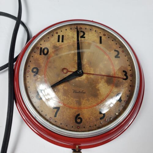 Primary image for Vintage 1950s Red Westclox Corded Wall Clock MCM Decoration 