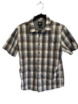 FOX RACING Mens Button Up SHIRT Short Sleeve Blue Black Plaid Sz Small - £14.25 GBP