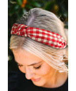 Fiery Red Classic Plaid Pattern Knotted Hairband - $2.62